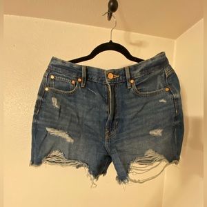 Distressed Medium Wash Jean Shorts